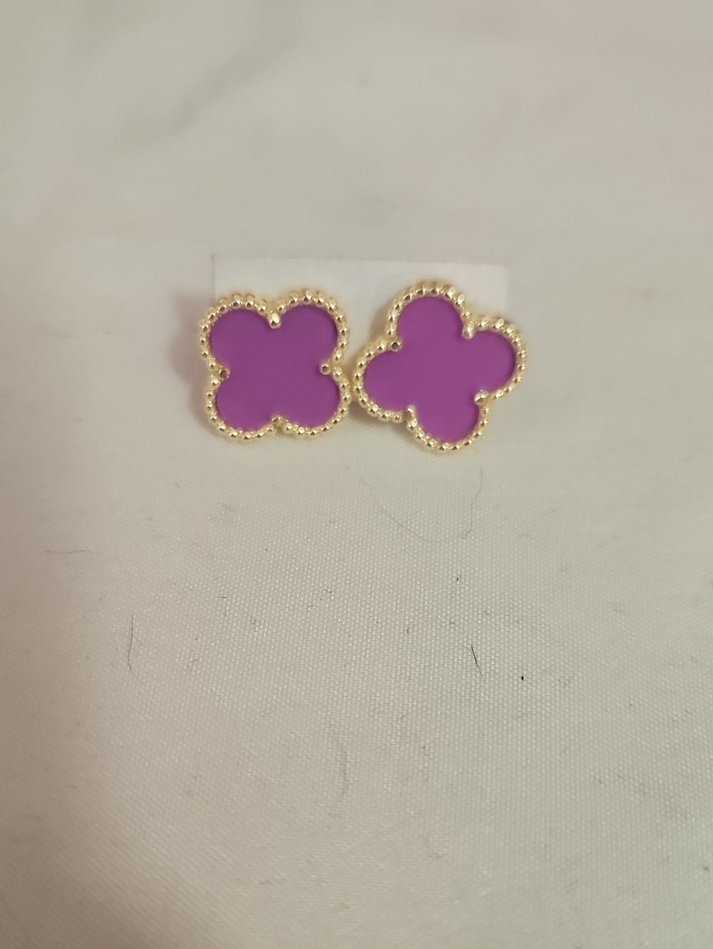 Gold-Trim Purple Clover Stud Earrings - Women Jewelry 14k Gold Filled
